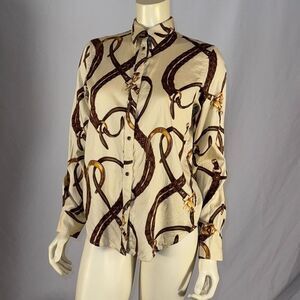 Lauren Ralph Lauren Belting Print Point Collar Long Sleeve Button Down Shirt Siz
